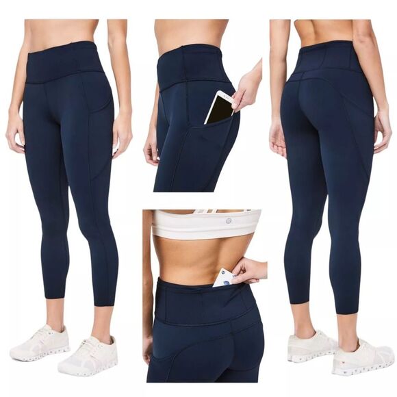 Lululemon cropped navy blue athletic leggings with pockets size 6 - Picture 1 of 9
